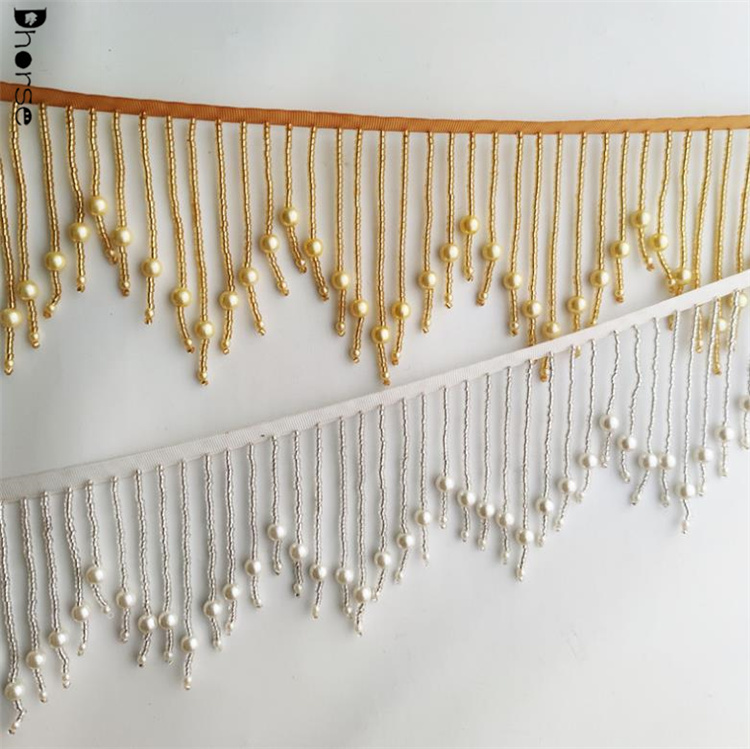 Hot selling luxury handmade pearl beaded fringe trim
