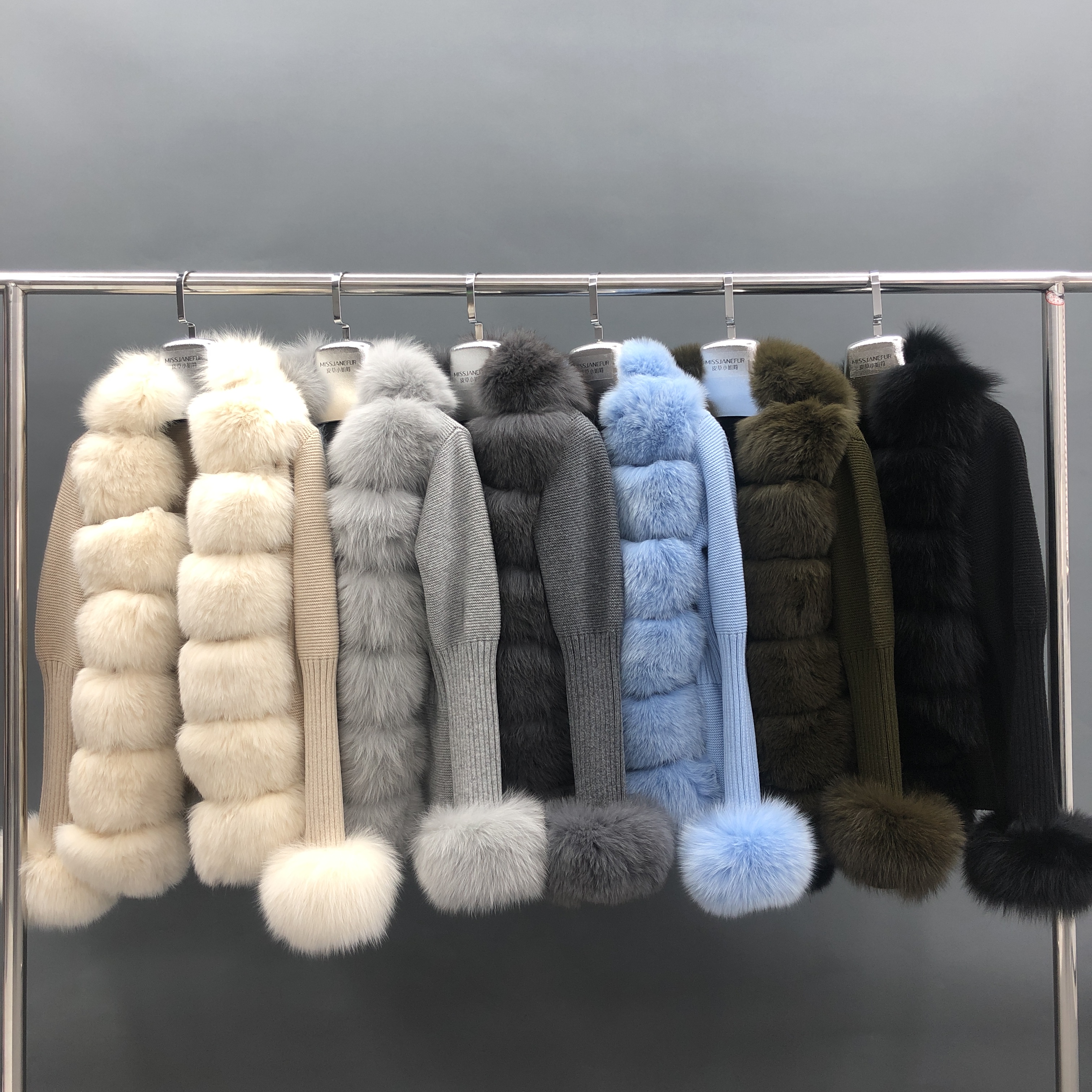 Fashion women real front fur trim coat fox fur sweater cardigan