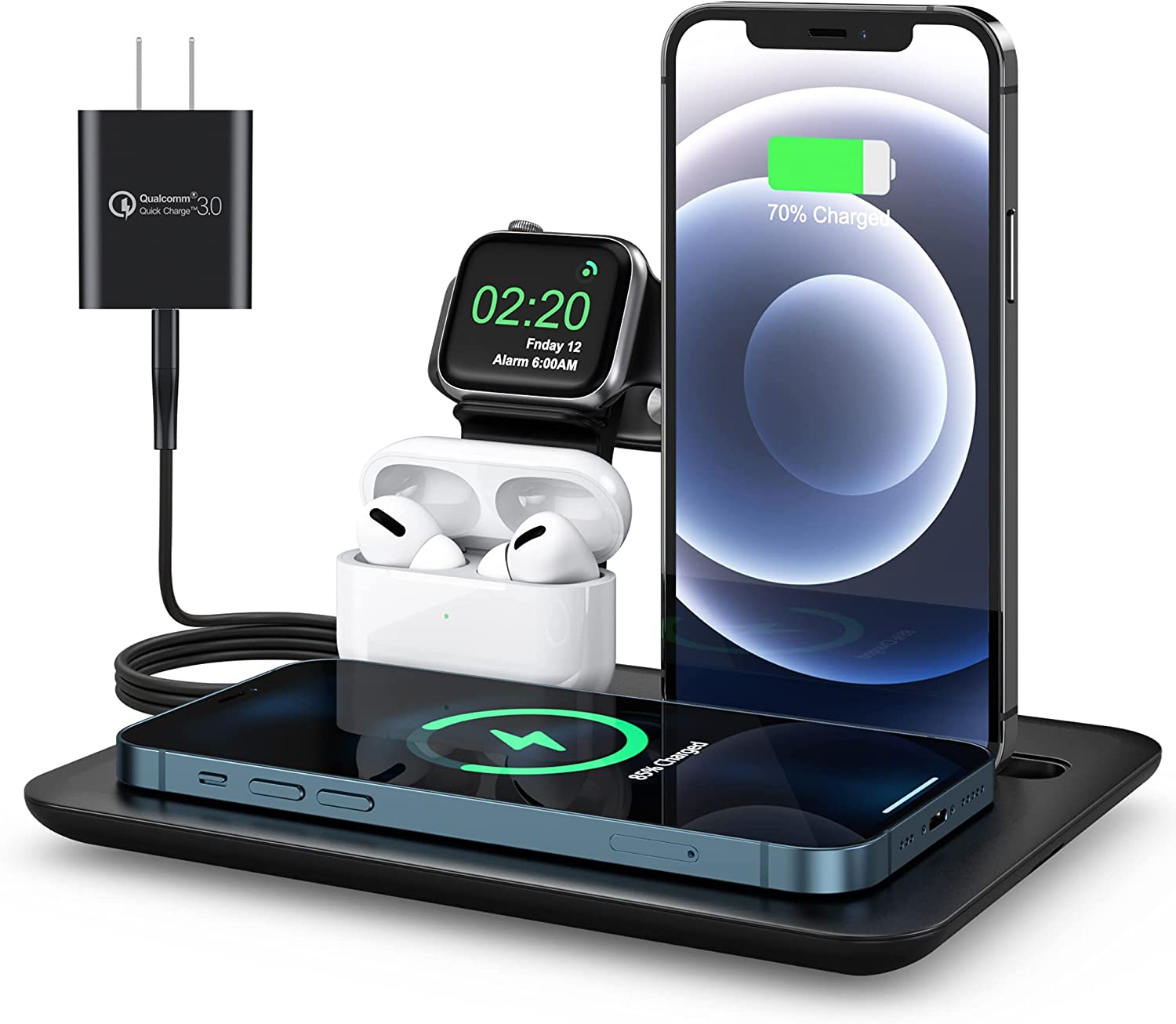 Leyi Hot Sale 4 in 1 Wireless Stand for Apple Watch Qi Fast Wireless Charger Dock for iPhone Charging Station for AirPods