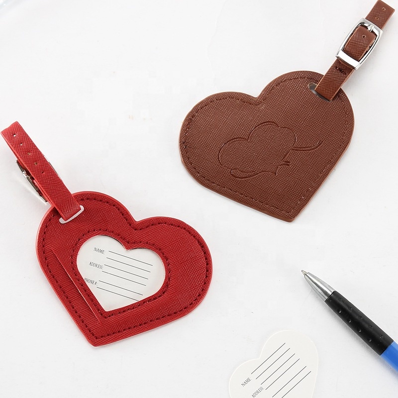 Custom Leather Luggage Tag in Heart Shape, Custom PU Leather Travel Luggage Bag Tag