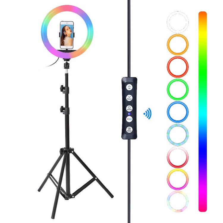 Amazon Best Selling Dimmable 10 Inch Circle Photography Lighting 16 Colour Led Rgb Ring Light With Phone Tripod Stand