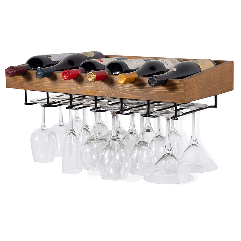 Country style can hold goblet home decoration hot sale wooden wine rack wall mounted