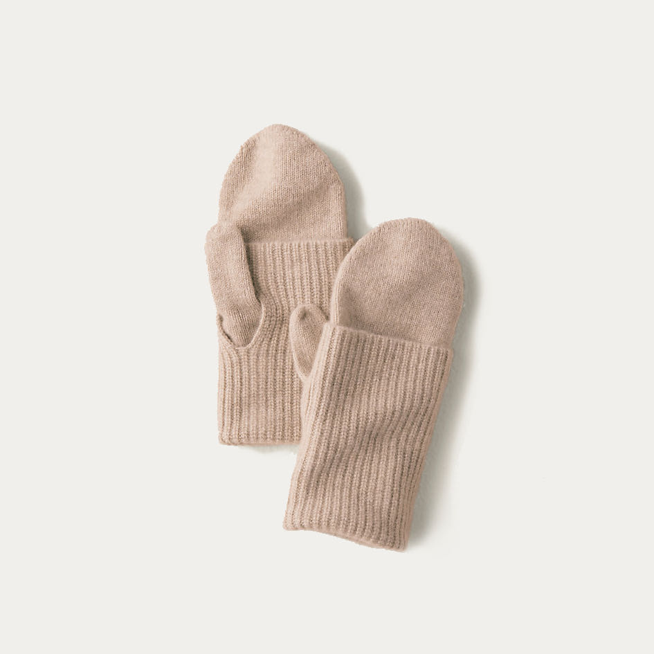 Ladies Winter Cashmere Ribbed Mittens with Side Hole on Cuff Plain Knitted Gloves Daily Life Skiing Cycling Outdoor Activities