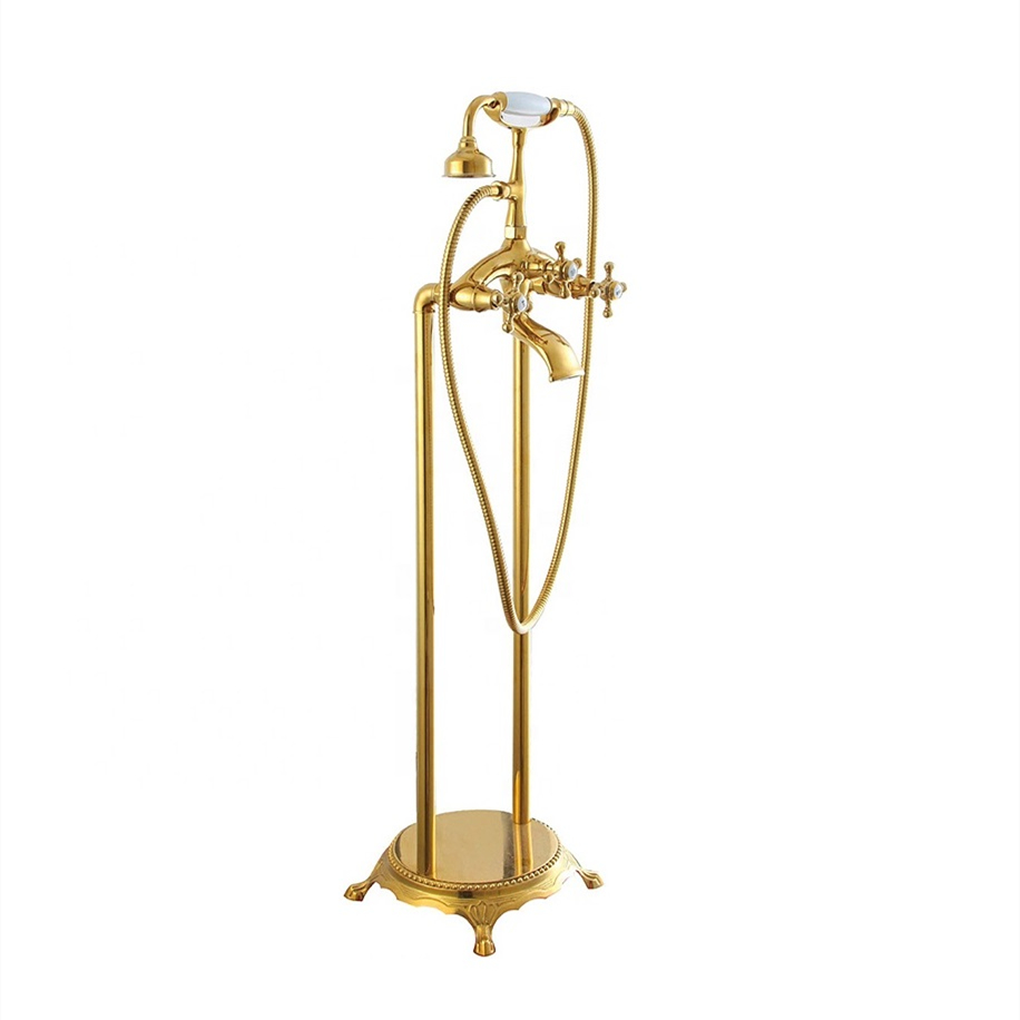Freestanding Bathtub Faucet Luxury design Shower mixer taps European Floor mounted shower set with Telephone handle shower
