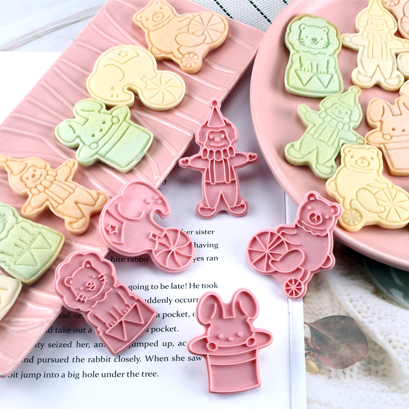 Circus Animal Cookie Cutters 6 Pcs Fondant Cutters Cookie Stamps Hat Rabbit, Balloon Elephant, Bicycle Bear Lion Tent Clown