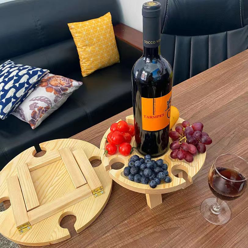 Wooden picnic table Outdoor portable wine rack Barbecue picnic wooden wine table outdoor wood wine table