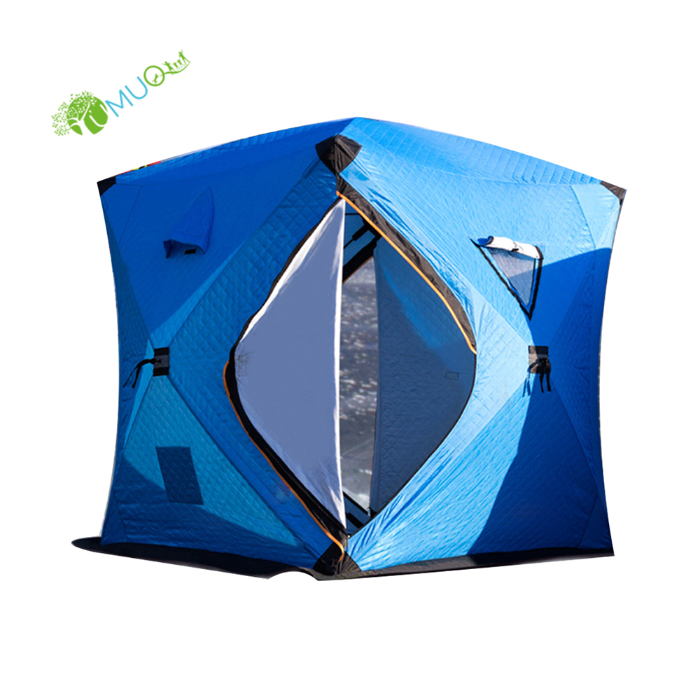 YumuQ 7.2' x 7.2' x 7' 3-4 Person Winter Ice Fishing Shelter with Bag  Waterproof and Windproof Pop Up Ice Fishing Tent