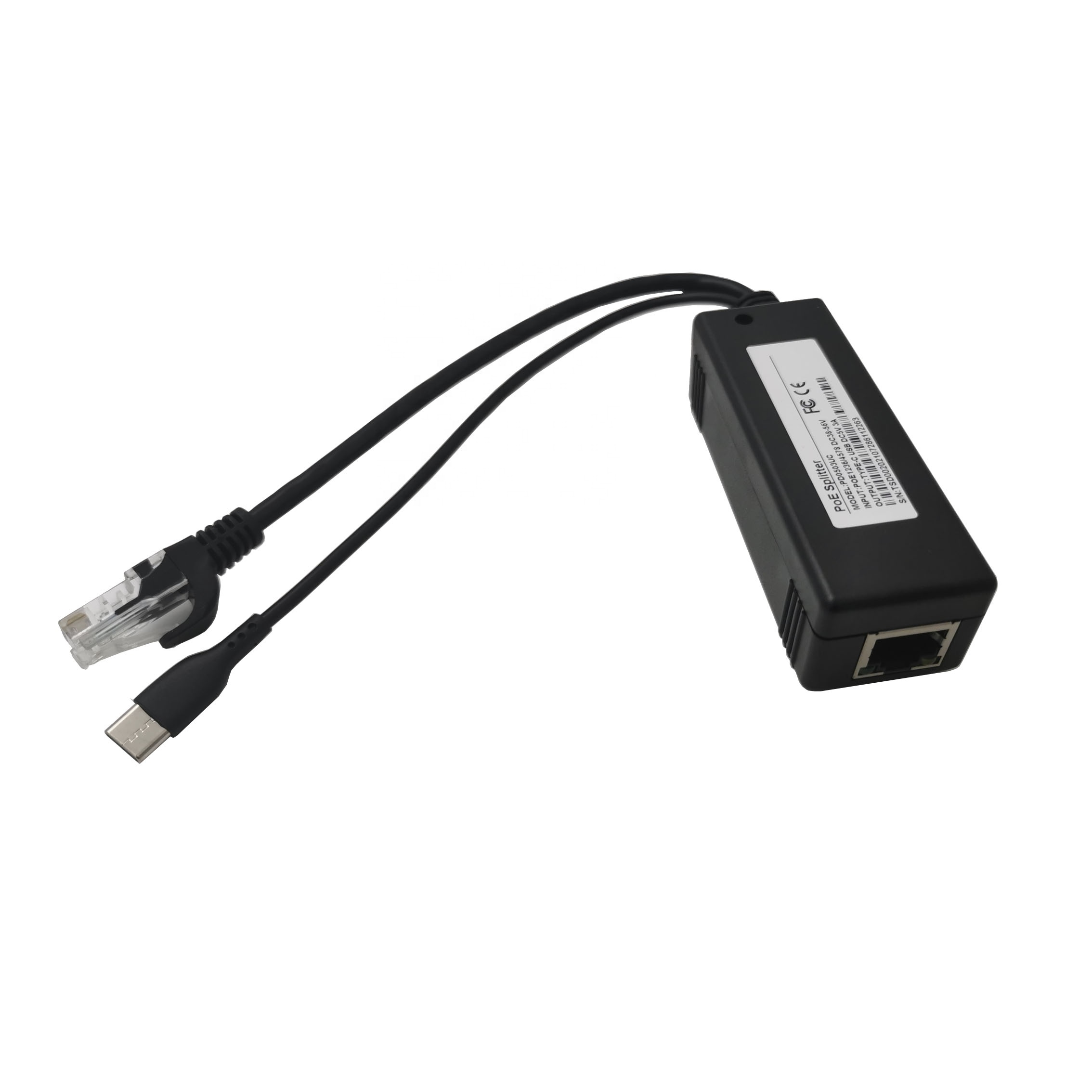48V TYPE C POE Splitter 802.3af Standard 100M data power transmission POE injector output 5V 3A TYPE-C PoE Splitter
