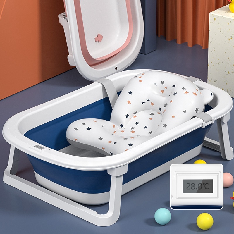 Portable Plastic Child Foldable Bath Tubs Complete Set Folding Kids Small Baby Newborn Infant Bath Tub With Thermometer