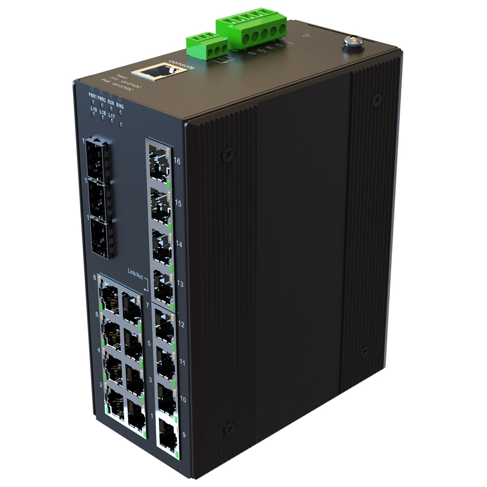 19 Port Full Gigabit 90W POE Switch 1000M DC 44-57V Managed Industrial Ethernet Switches 8-Port POE 3 SFP