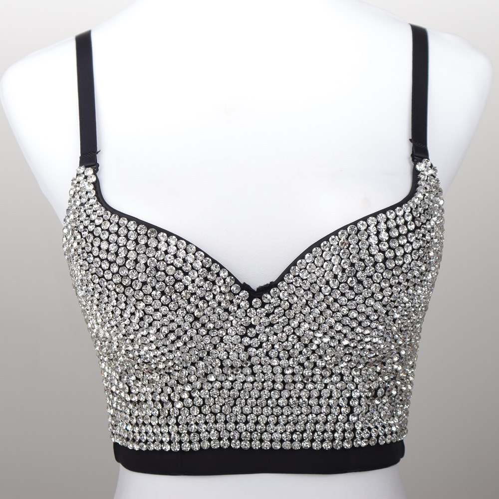 Adults' Sexy Club Outfit Studded Brassiere Diamond Rhinestone Top Beauty Back Corset Bustier Bra Performance Ballet Wholesale