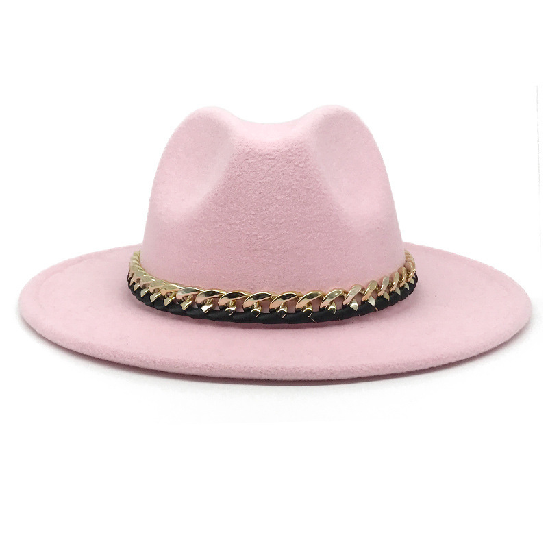 High Quality Handmade Fedora Hats Wool Solid Color Panama Style Jazz Hat Women Fashion Pink Fedora