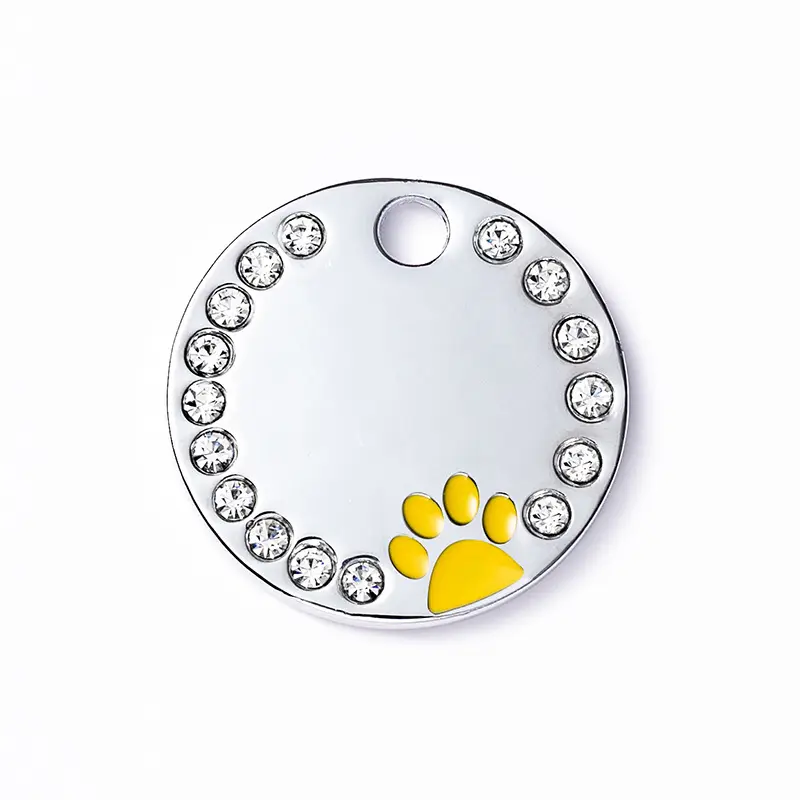 Amazon Hot Selling Manufacturer'S Spot Supply Round Diamond Studded Glue Dropping Alloy Dog Tag Products Can Be Engraved