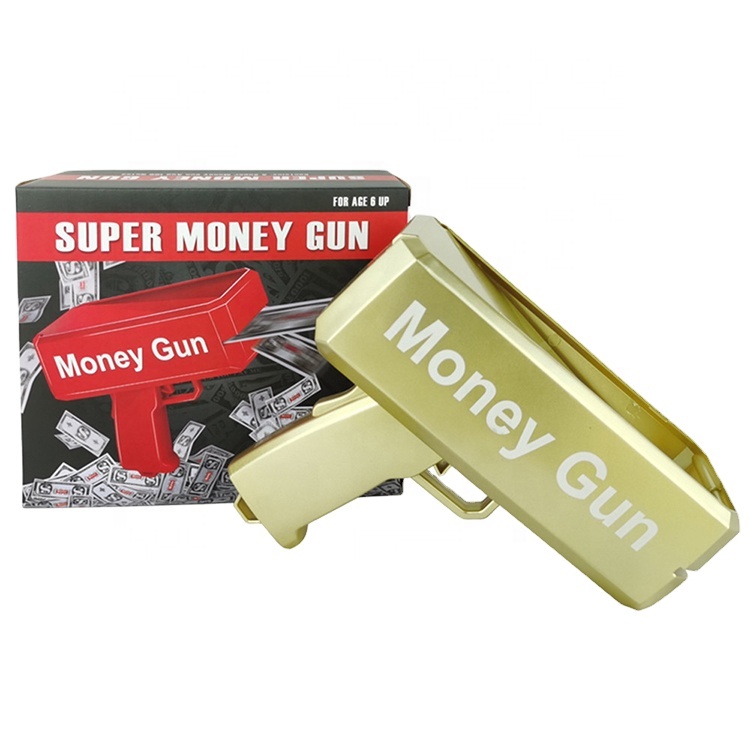 Factory plastic custom real gun money shooter money spray gun toy gold super flying money gun machine