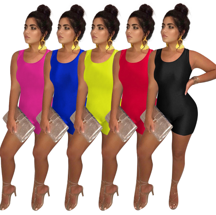 2020 New Arrivals Summer Fashion Women Casual V-Neck Sleeveless Backless Slim Short Pants Solid Romper Jumpsuit