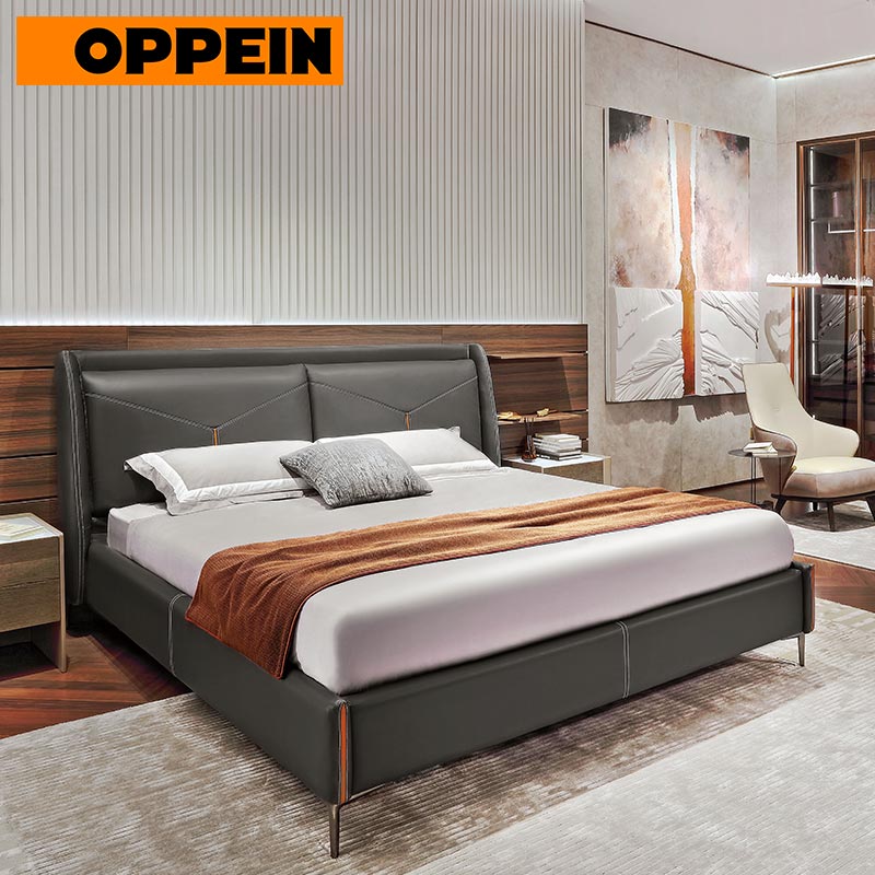 Современная мебель для спальни OPPEIN, мягкая кровать из натуральной кожи