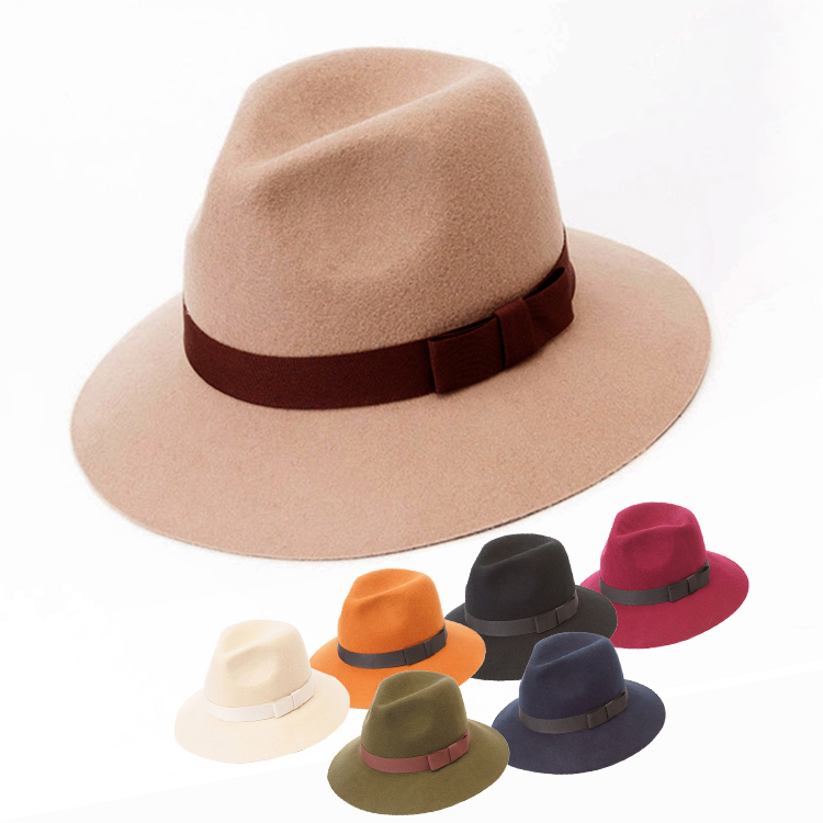 Manufacturer Wide Brim Bowknot Designer Women Fedora Felt Hats