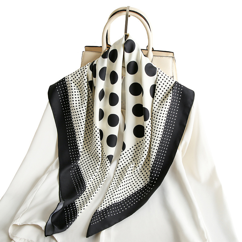 90*90 Summer Silk Scarf Female Simple Polka Dot Printed Square Silk Elegant Temperament Professional Decoration Scarf