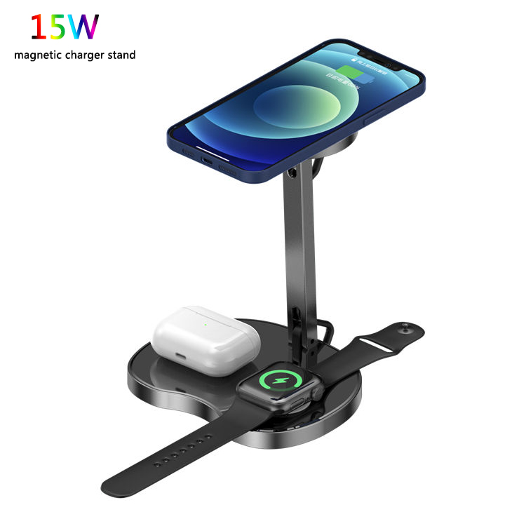 Магнитный складной настольный стол быстро Qi Quick Charge Max 15 Вт 3 в 1 беспроводной зарядное устройство Подставка для зарядки iphone 12