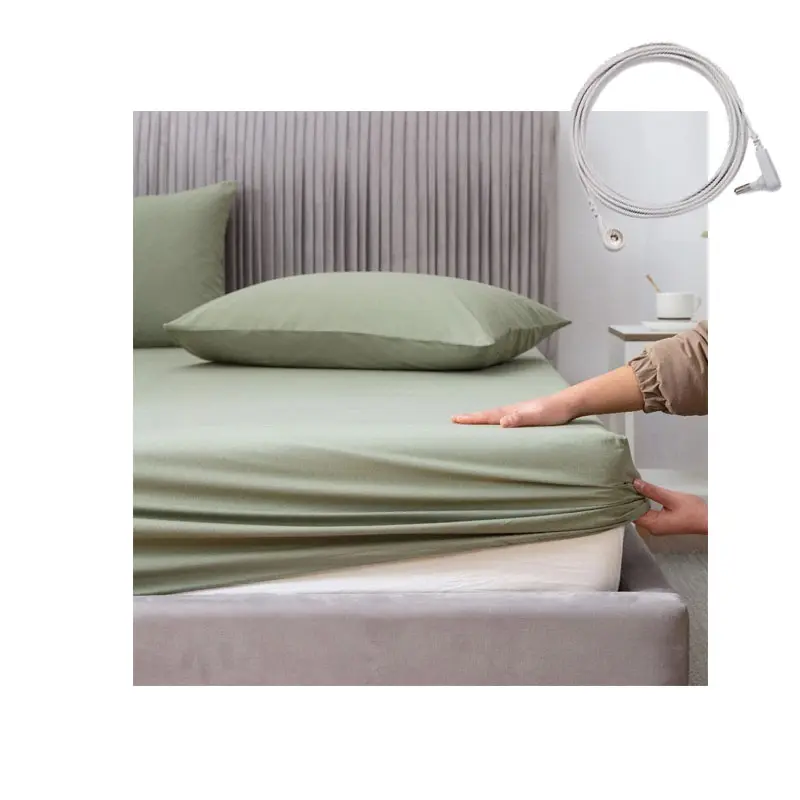 Earthing Fitted sheet with grounded socket tester ESD pillow cases grounding cord by silver cotton fabric