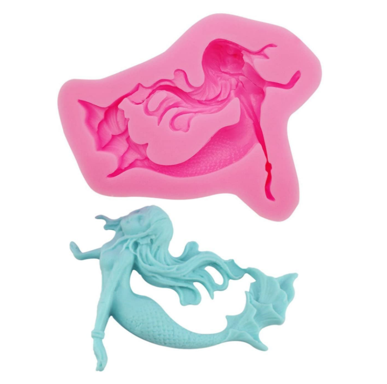 Creative handmade mold pink mermaid silicone mold fondant cake baking food grade silicone mermaid princess