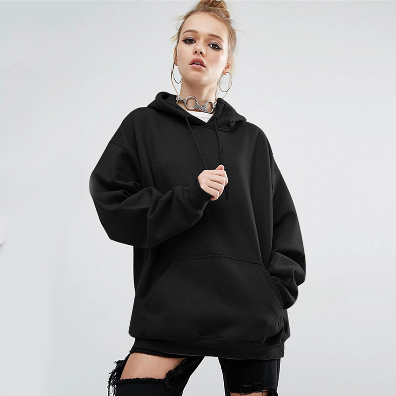 Custom Long Sleeve Solid Color Blank Casual Pullover Women Oversize Plain Hoodies