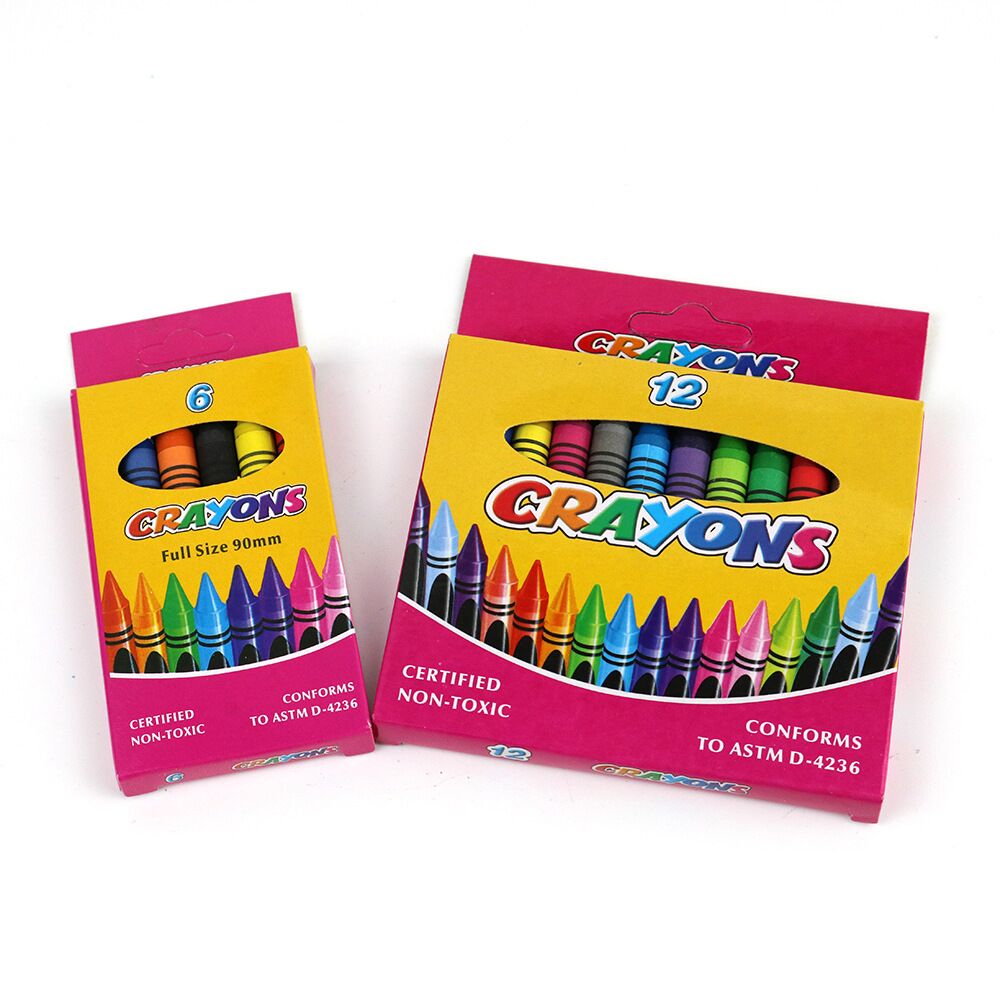 custom color crayons 6 pack in bulk with full color logo printing box for kids drawing