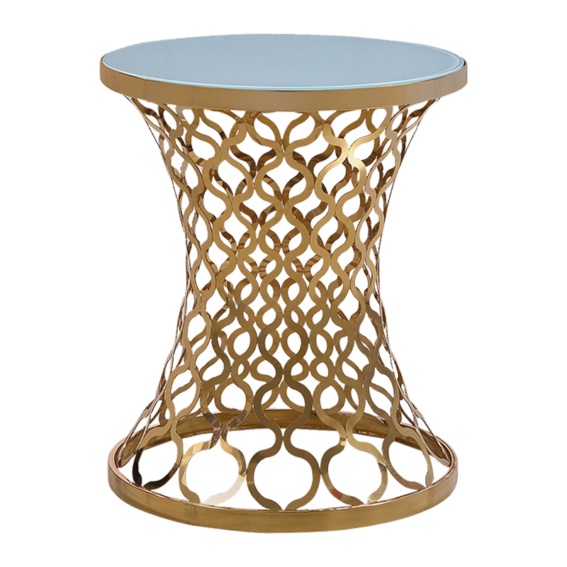 Hot Sale Round Stainless Steel Gold Glass Top Hotel Restaurant Wedding Event Banquet Tables