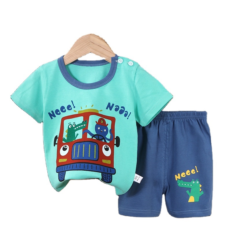 Comfortable Children's Casual Short-Sleeved Suit 100% Pure Cotton Solid Pattern