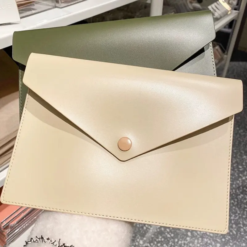 PU Leather A4 File Folder Document Holder Waterproof Portfolio Envelope Folder Organizer Case With Snap Closure Black