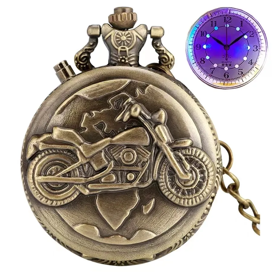Pocket Watch Cute Cartoon Luminous LED Pocket Watches Necklace Chain Vintage FOB Steampunk Pendant Flash Clock for Gift