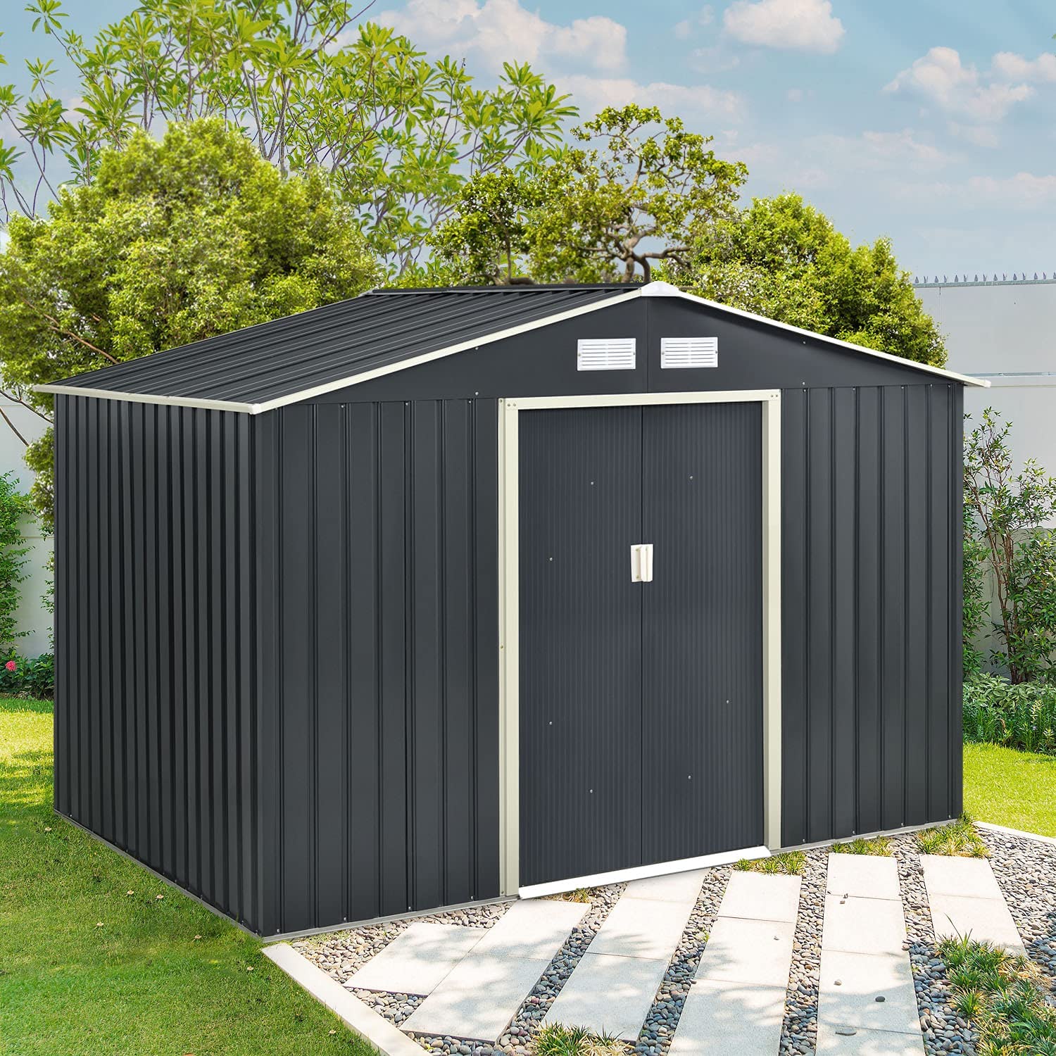 10' x 8' ft Garden Storage Metal Shed Tool Utility Backyard Patio Steel Toolshed