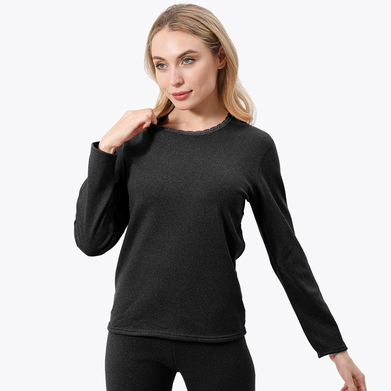 Double layer plus velvet thickening constant temperature heating men's and women's thermal underwear set