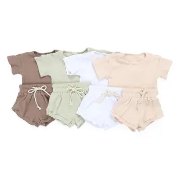Baby clothing kids clothes pit strip kids elasticated shorts short sleeve baby girls' clothing set for summer