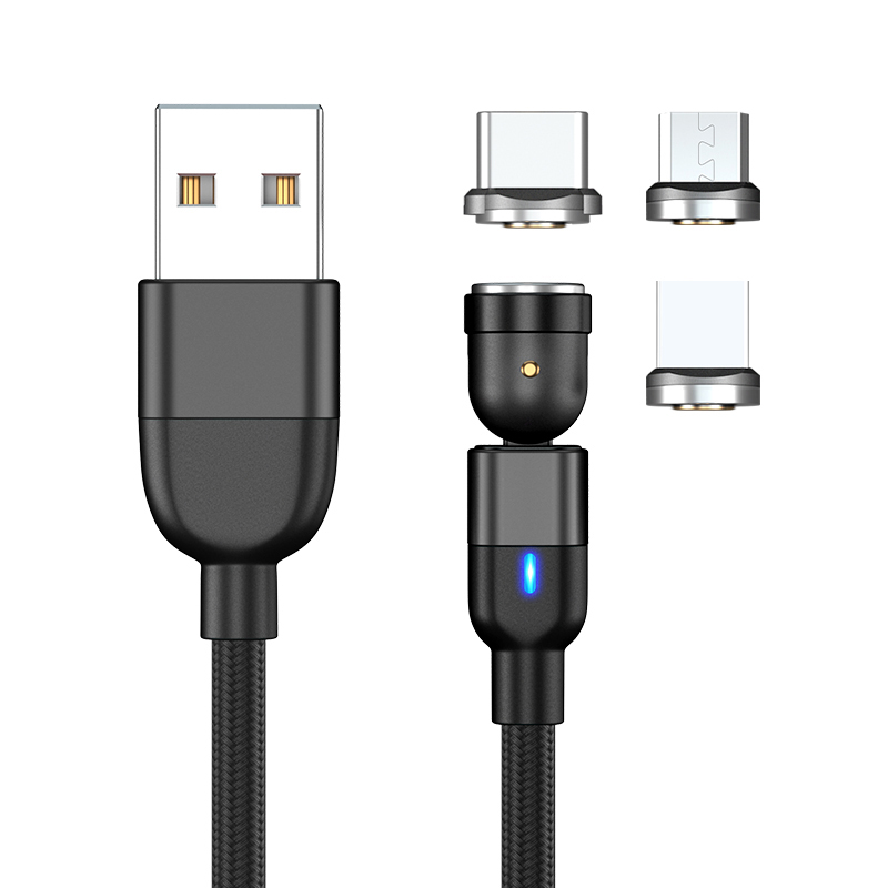 Светодиодный 2 м нейлоновый Плетеный 540 градусов 3 в 1 Usb-кабель для быстрой зарядки и передачи данных