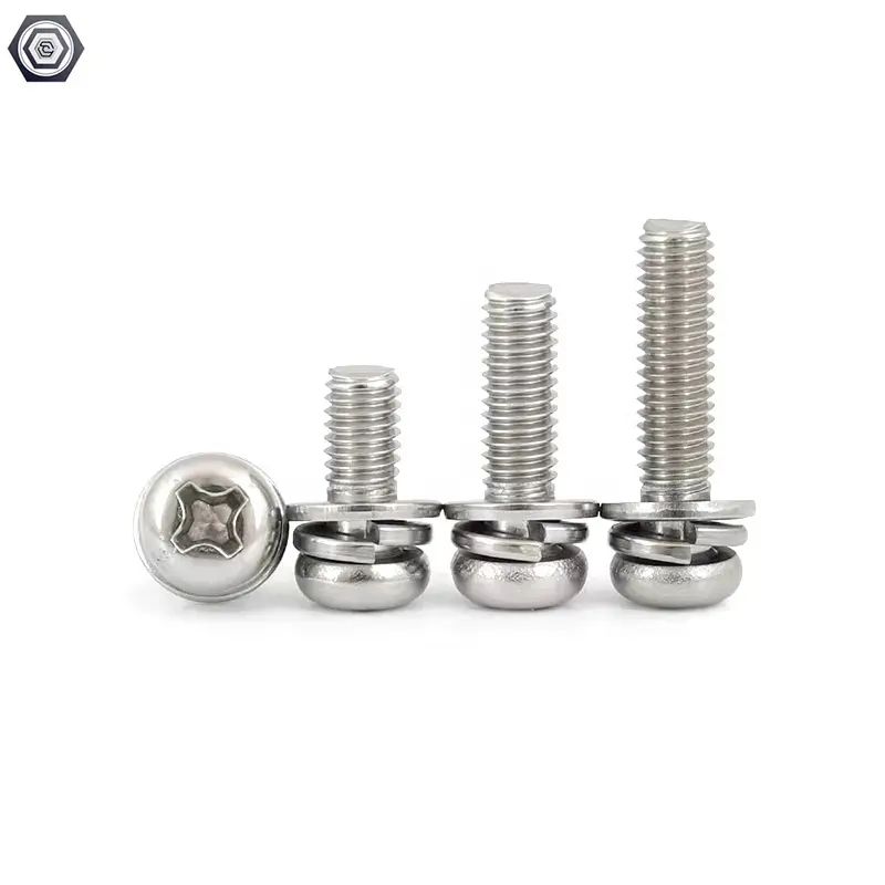 Phillips round head machine screws Round head combination screws with pads for furniture assembly