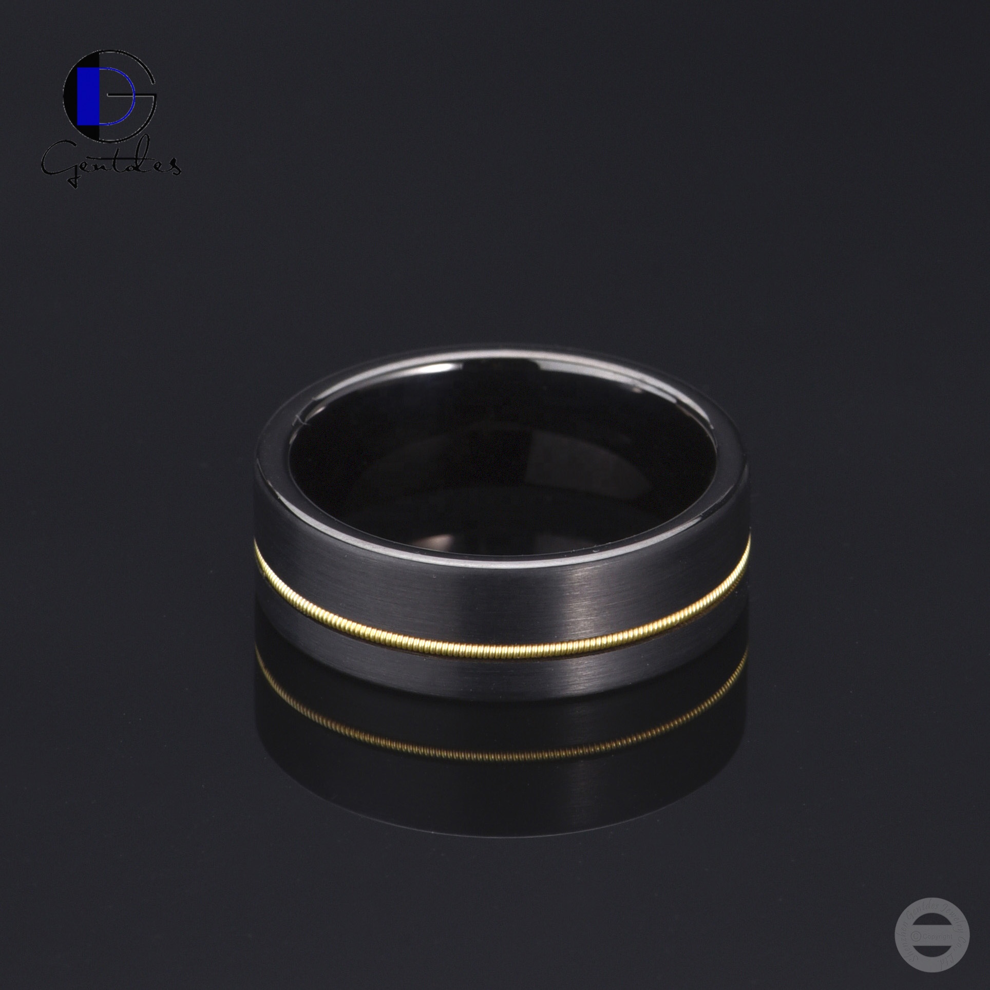 Черное обручальное кольцо Gentdes Jewelry, инкрустация струнами гитары, вольфрамовое кольцо