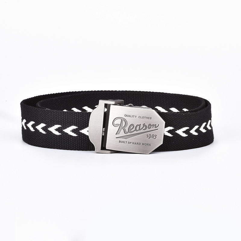 Belts & Accessories Summer single lap women's automatic button plain weave belt black contrast Jeans BeltPlastic Belts