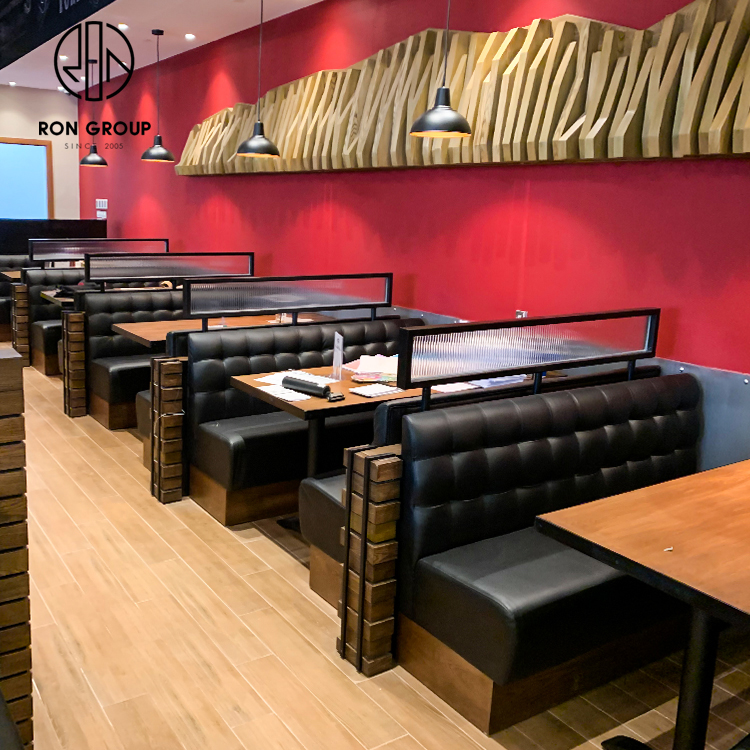 Wholesale custom booth sofa coffee shop fast food Commercial cafe wooden restaurant bench sofa furniture table booth seating set
