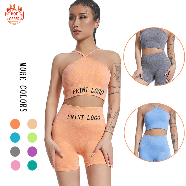 2021 Moisture Wicking Cross Back Sports Bra Leggings Two Piece Fitness Women Wear Seamless Yoga Set