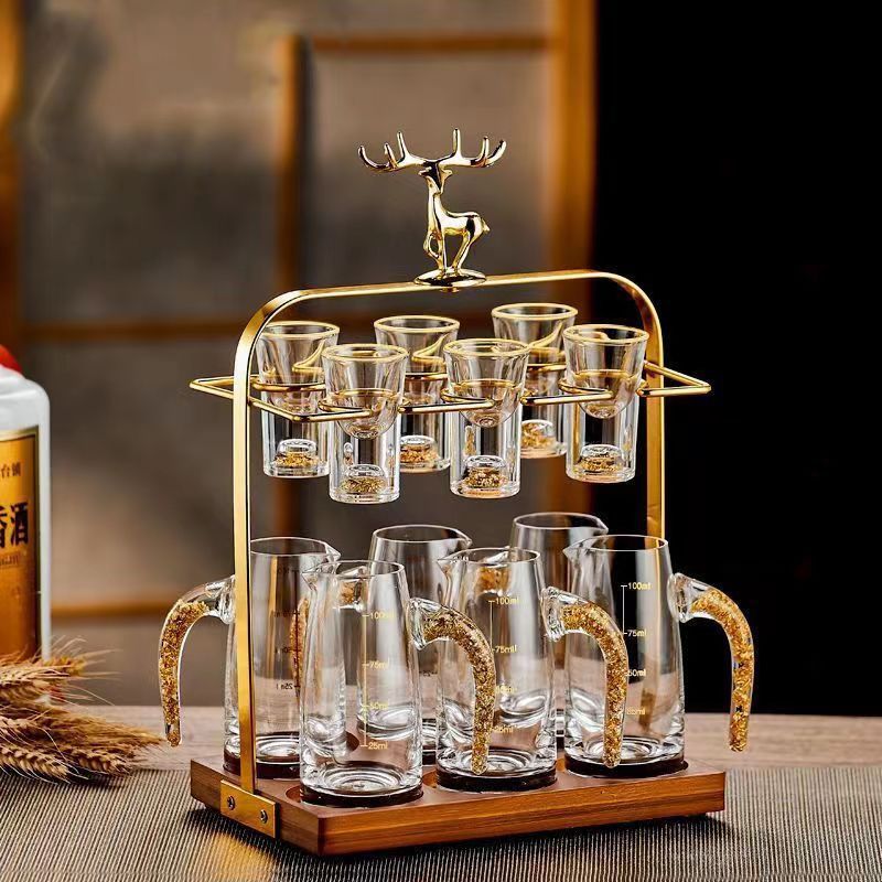 Household Crystal Glass Wine Glass Jinshan Drawing Gold Chinese Liquor Drinker Set