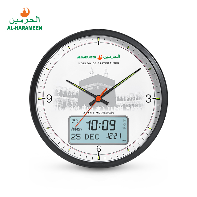 LCD Fajr alarm wall digital circle islamic azan clock with 15 azan sounds qibla direction for  muslim home decor