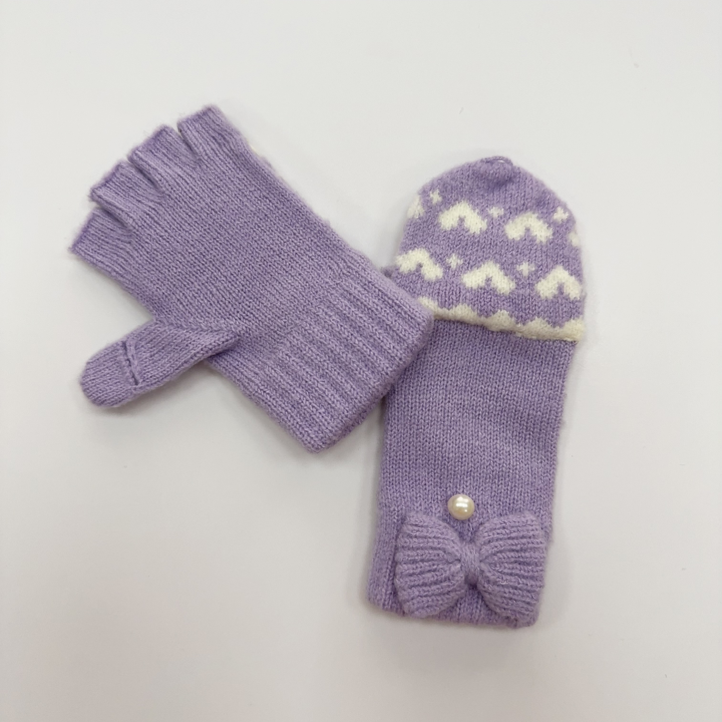 Winter Children's Knitted Snowflake Half Finger Flip Gloves With Big Finger Hole for Touch Screen Classic Heart-shaped Gloves
