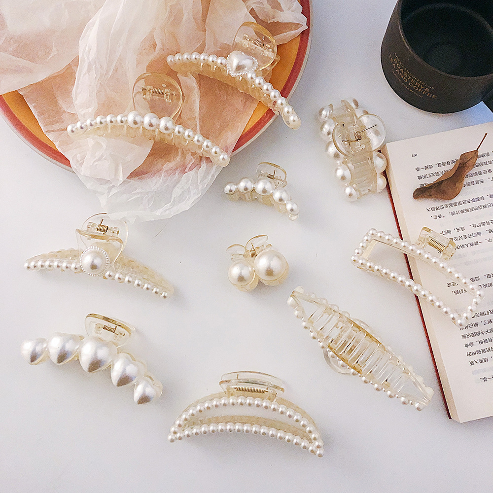 Simple transparent pearl plastic hair claw clips for thick hair large size korean big hair claws