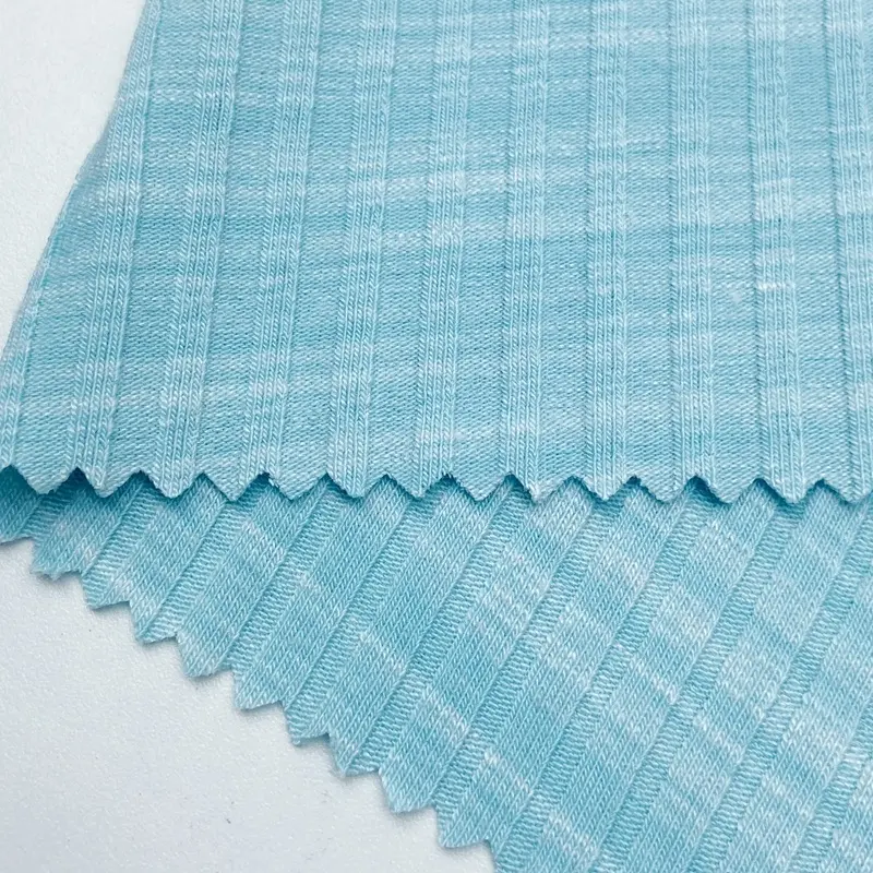 New Fashion Viscose Polyester Stretch 30s Sky Blue Space Dyed 6*4 Knitted Ribbing Fabric For Lady Camisole