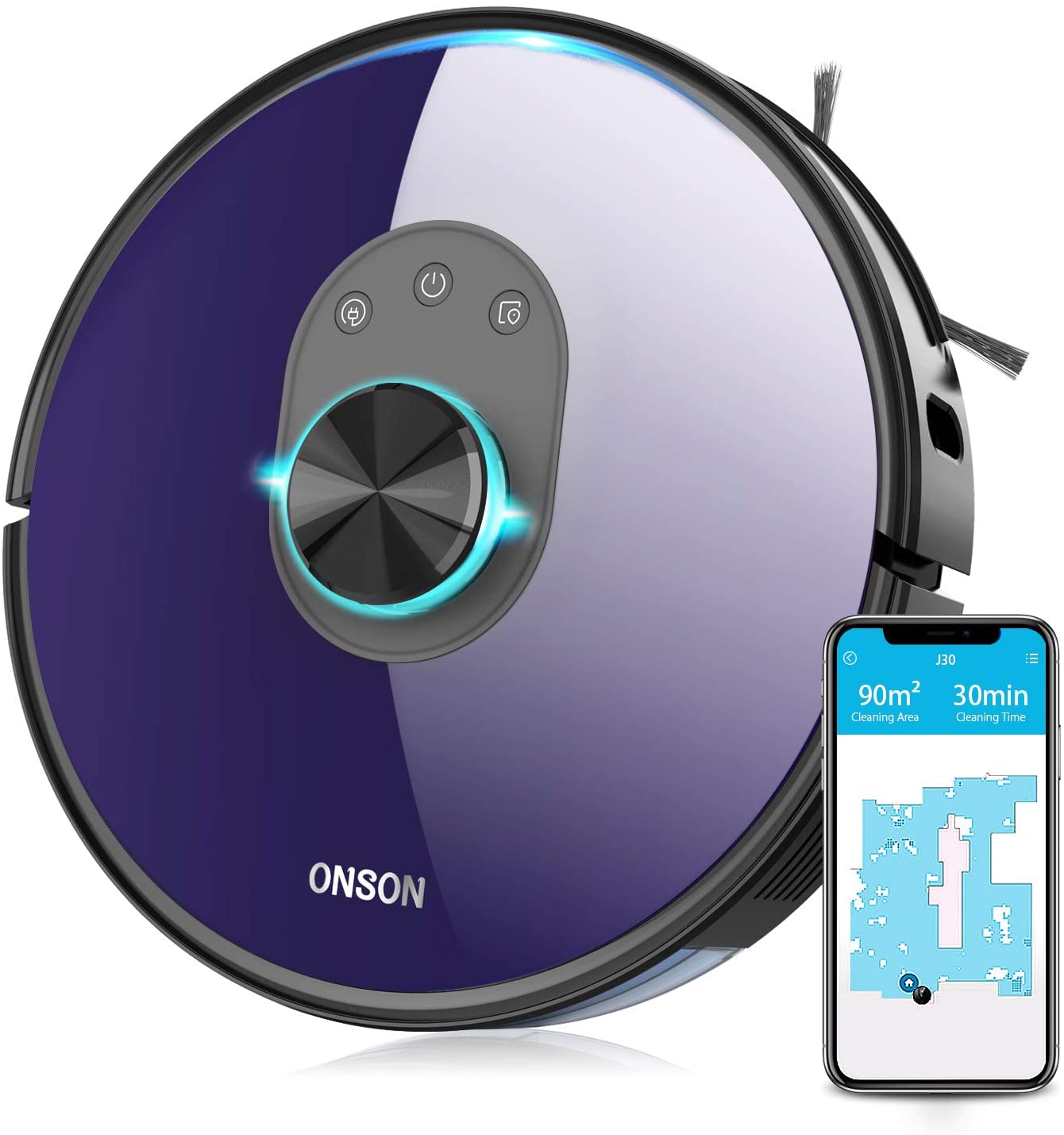 Робот-пылесос ONSON J30 с навигацией по карте Slam, 2700 па, Wi-Fi, управление через приложение