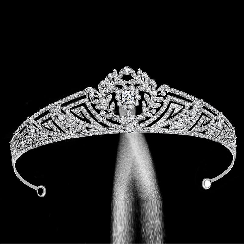 SLBRIDAL сплав горный хрусталь Кристалл Кубический цирконий цветок Свадебная Тиара Принцесса Корона Свадебные аксессуары для волос женские ювелирные изделия