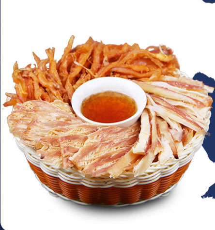 Китайская закуска, еда, закуска из сушеных кальмаров и морепродуктов