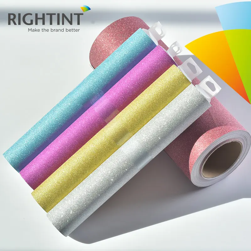 100mic colorful shining self adhesive glitter vinyl for custom stickers