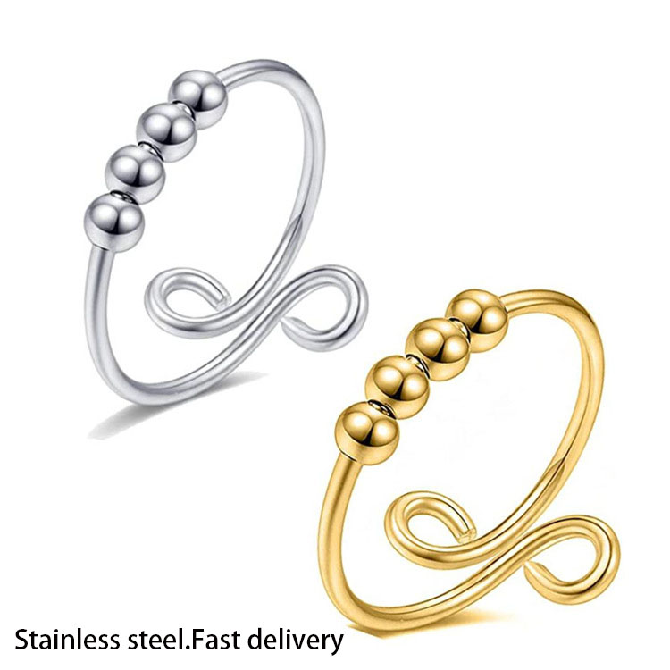 Hot Sale Stainless steel Anti Stress Anxiety Bead Ring Creative beads rotate freely gold plated Rings for Men and wome